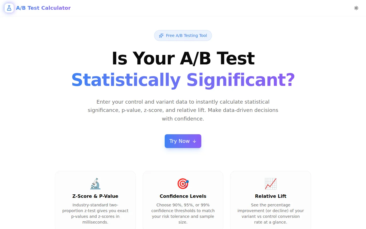 A/B Test Calculator screenshot