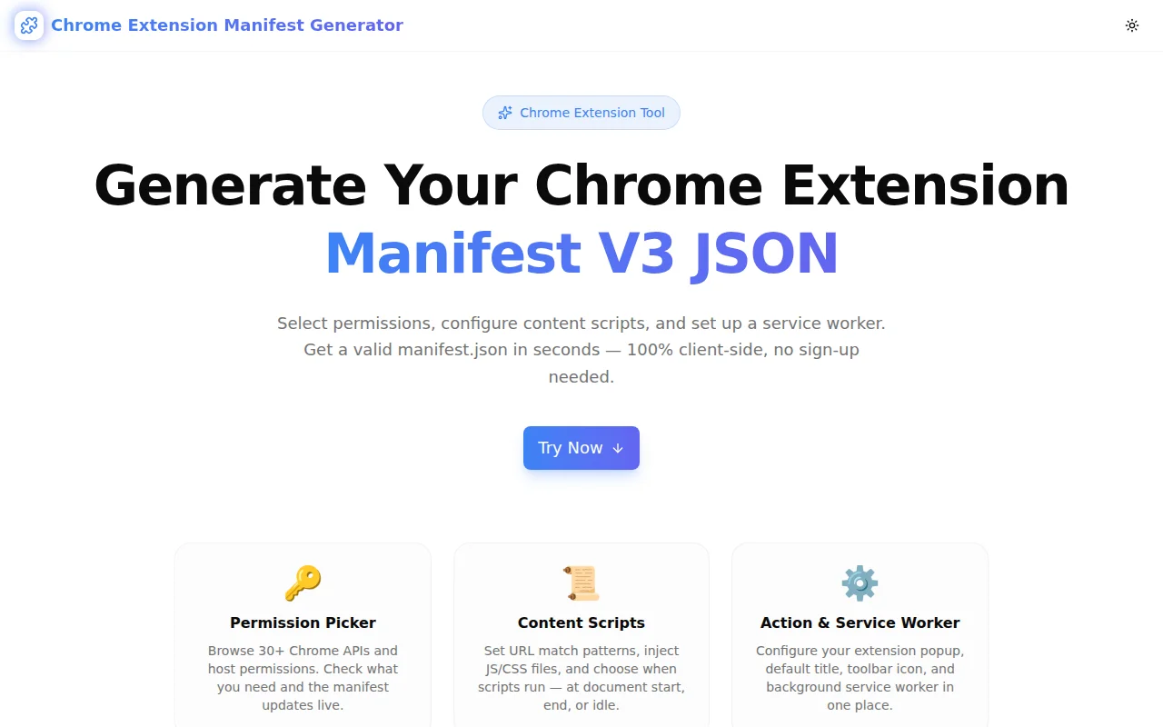 Chrome Extension Manifest Generator screenshot