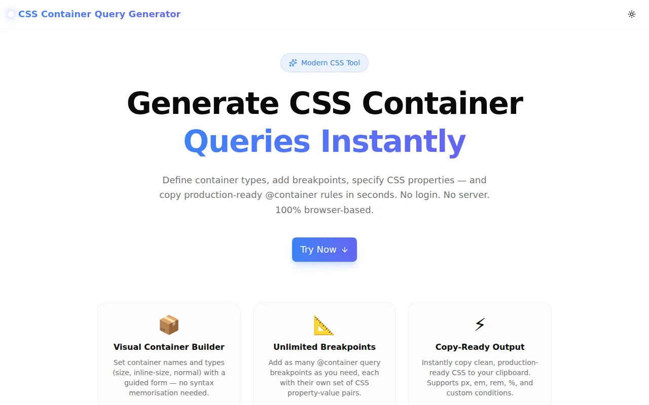 CSS Container Query Generator screenshot