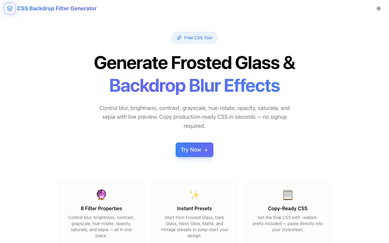 CSS Backdrop Filter Generator screenshot