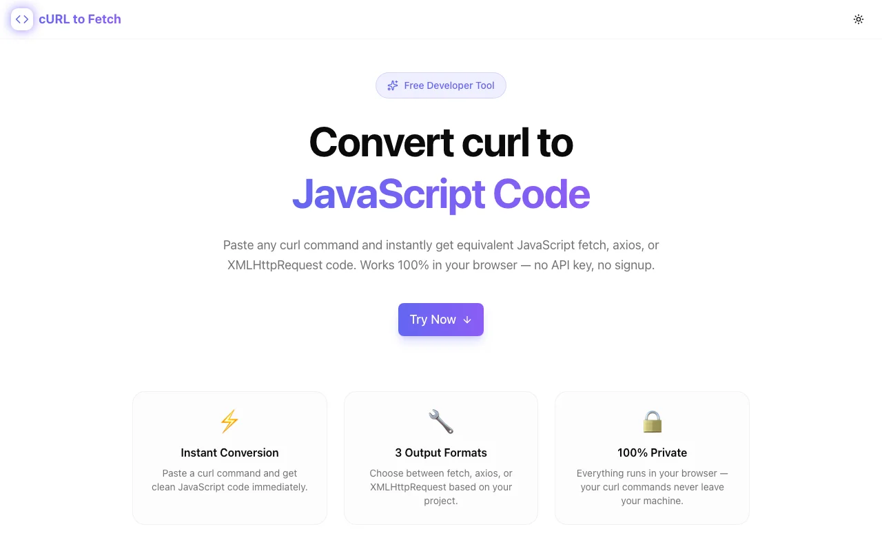 cURL to Fetch Converter screenshot