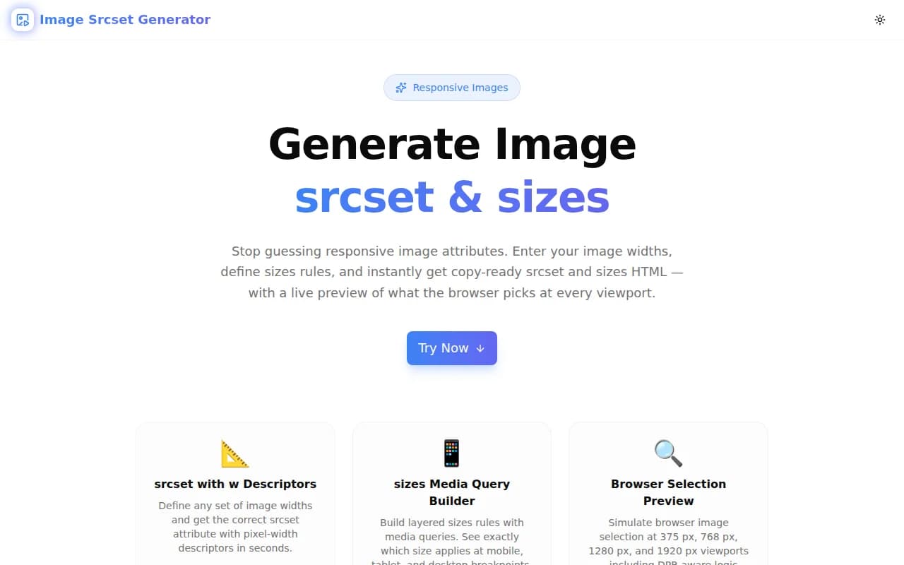 Image Srcset Generator screenshot