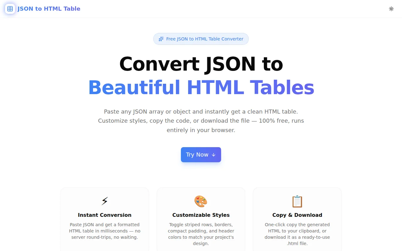 JSON to HTML Table screenshot