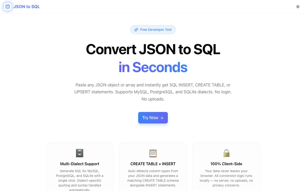 JSON to SQL Converter screenshot