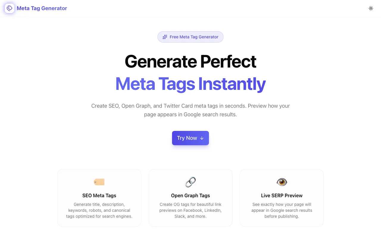 Meta Tag Generator screenshot
