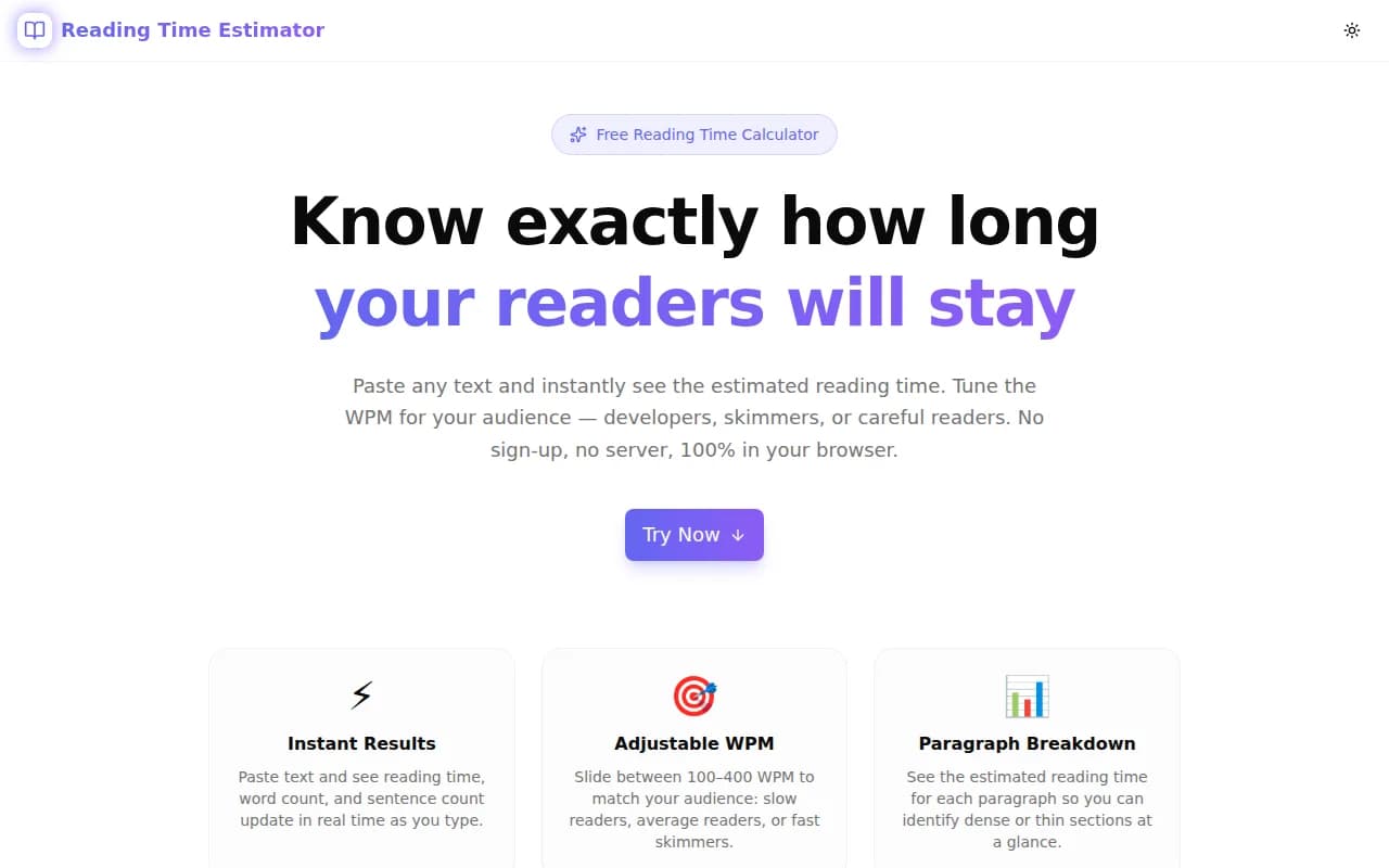 Reading Time Estimator screenshot